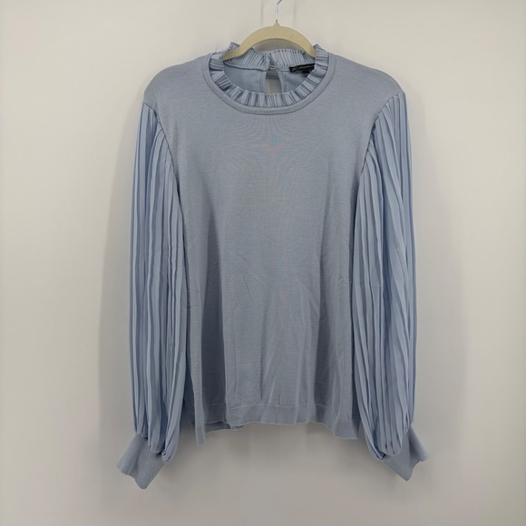 Adrianna Papell Sweaters - Adrianna Papell Womens XL Blue Pleated Chiffon Sleeve Knit Sweater Office Casual